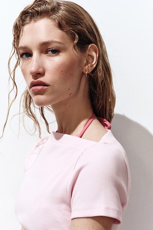 Boat-neck cotton top - light pink