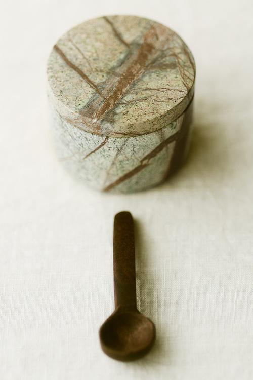 Marble salt jar - beige/green