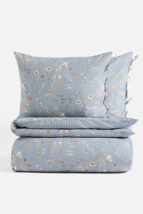Floral double/king duvet cover set - dusty blue/floral