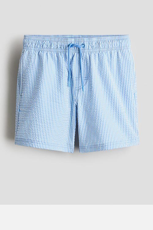 Seersucker swim shorts - light blue/striped