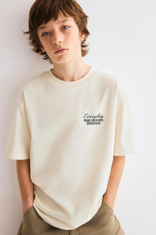 Loose-fit printed t-shirt - cream/effortless