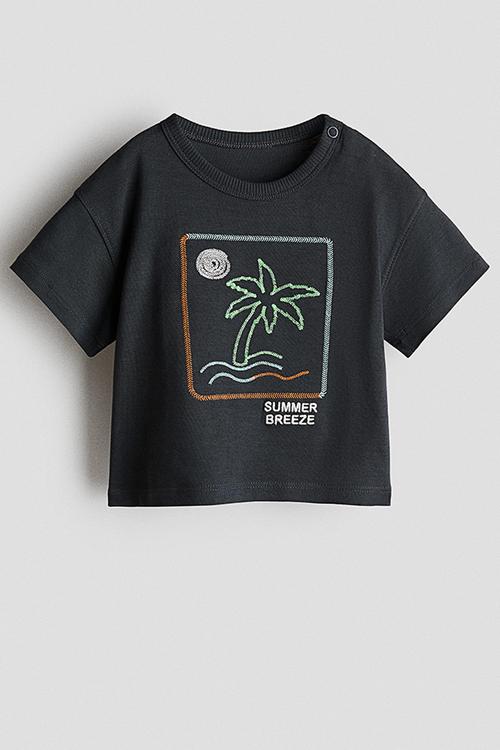Motif-detail t-shirt - dark grey/summer breeze