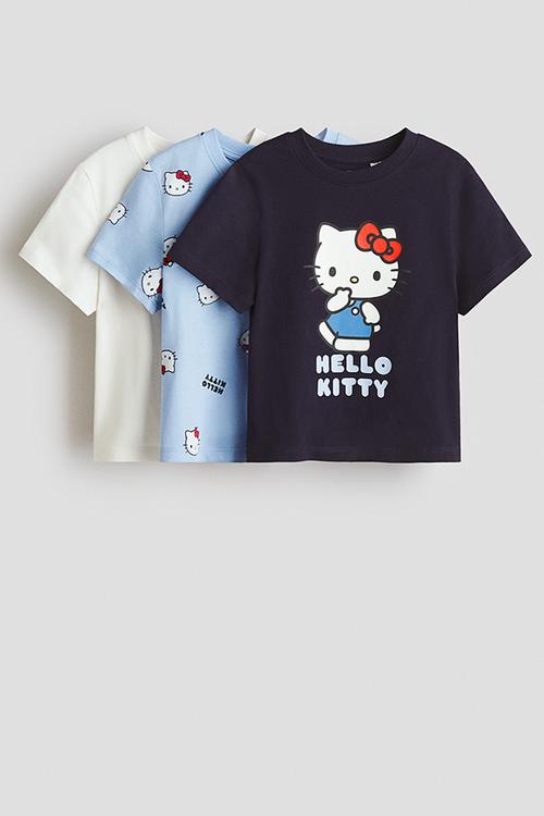 3-Pack printed jersey tops - navy blue/hello kitty