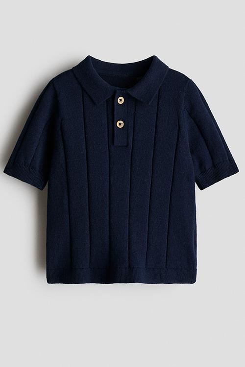 Knitted polo shirt - navy blue