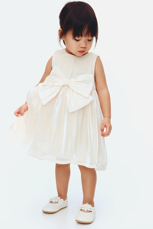 Bow-detail organza dress - cream