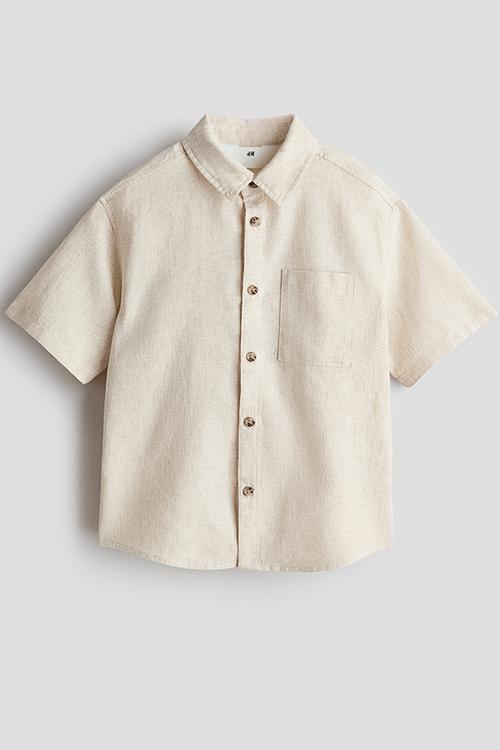 Short-sleeved linen-blend shirt - light beige