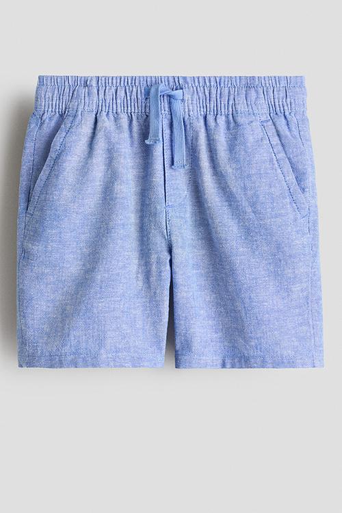 Linen-blend drawstring shorts - blue