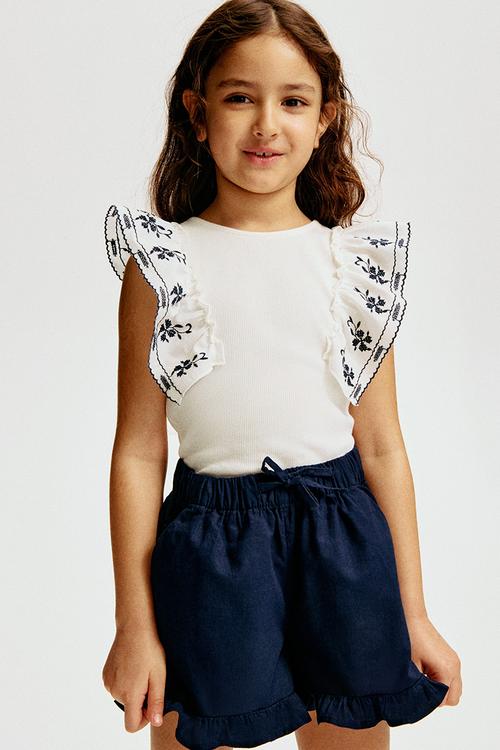 Frill-trimmed top - white/navy blue