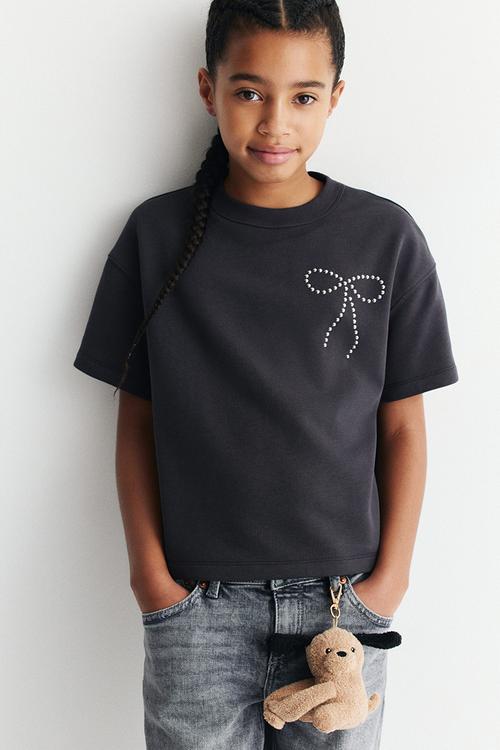 Motif-detail t-shirt - dark grey/bow