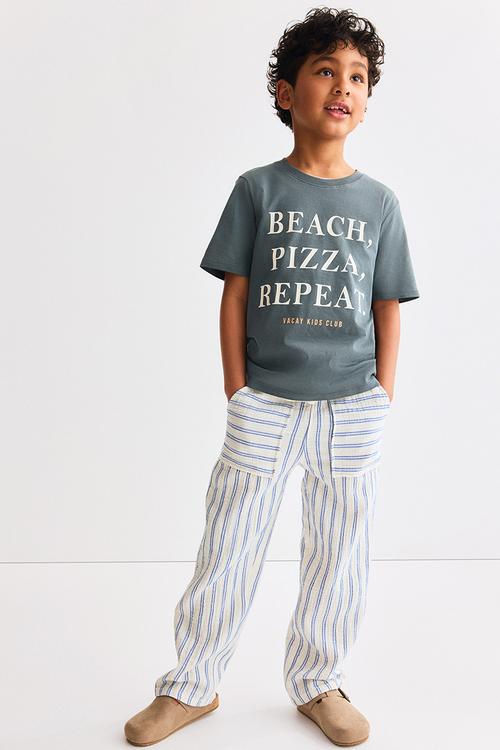 Muslin drawstring trousers - white/blue striped