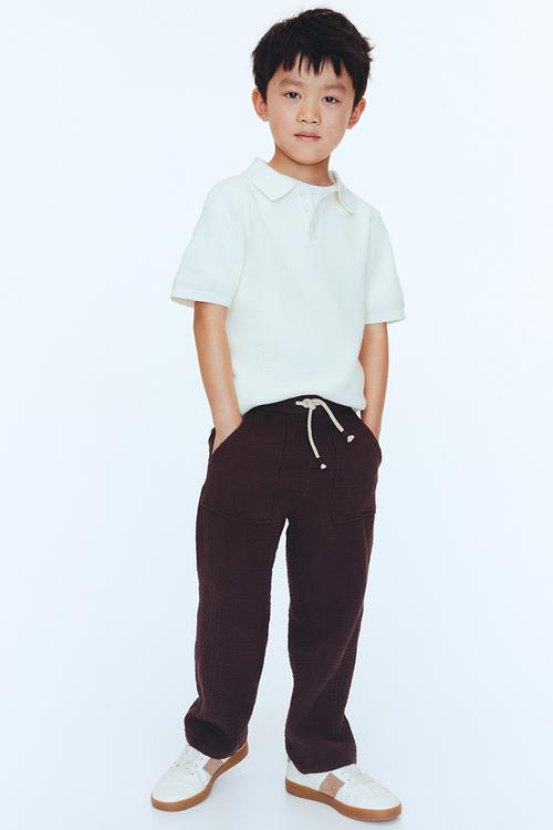 Muslin drawstring trousers - dark brown