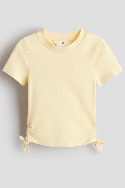 Drawstring-detail cotton top - light yellow