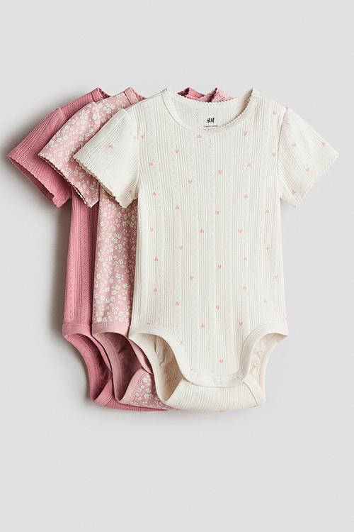 3-Pack cotton bodysuits - pink/floral