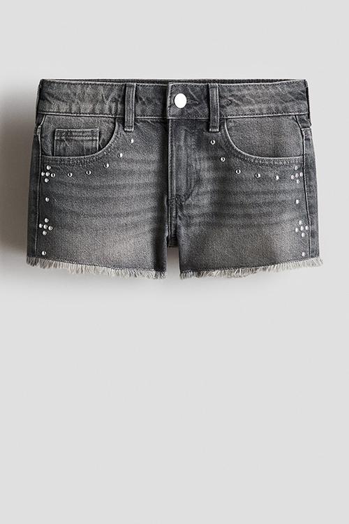 Embroidery-detail denim shorts - denim grey/studs