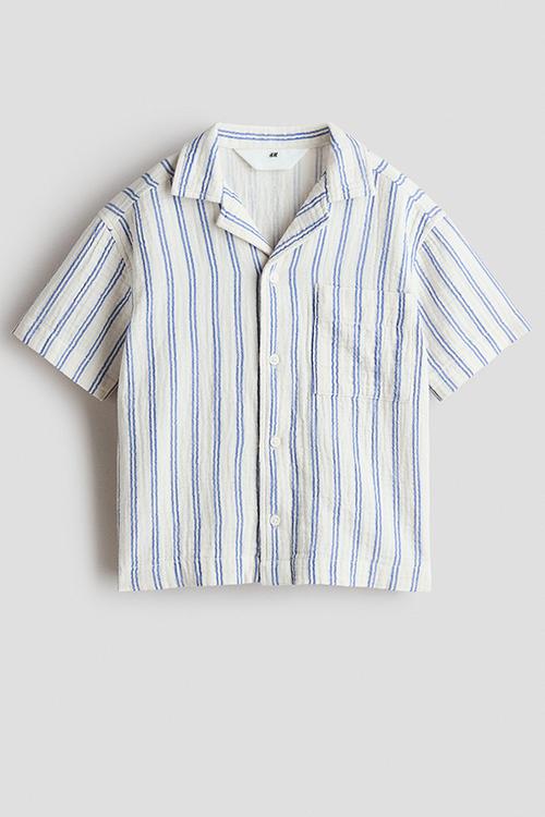 Cotton muslin resort shirt - cream/blue striped