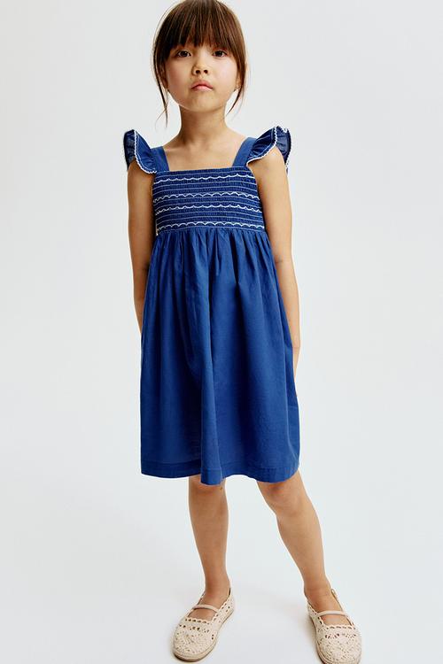 Smocked cotton dress - bright blue