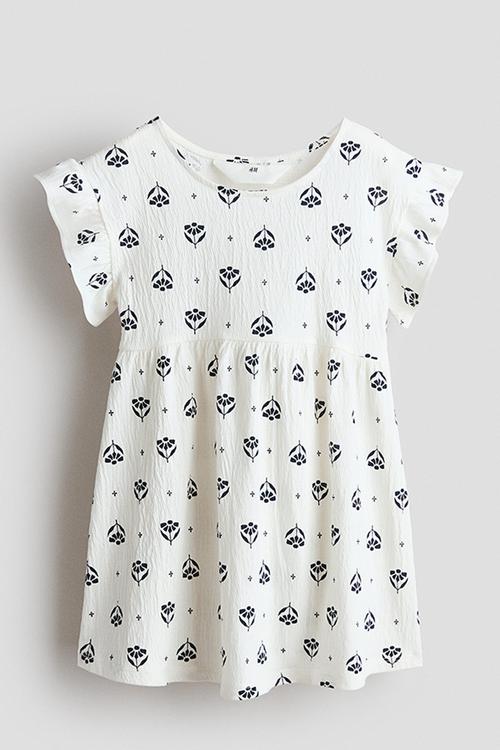 Flutter-sleeved cotton dress - white/floral