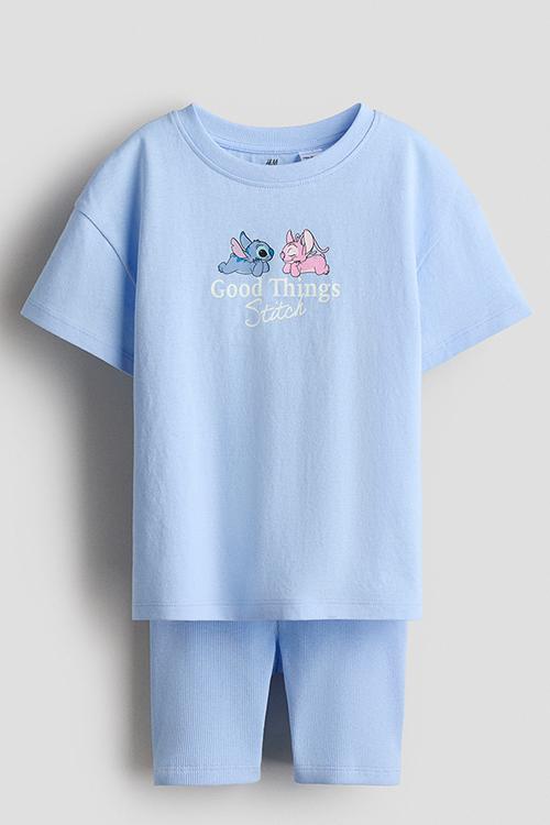 2-piece printed cotton set - light blue/lilo & stitch