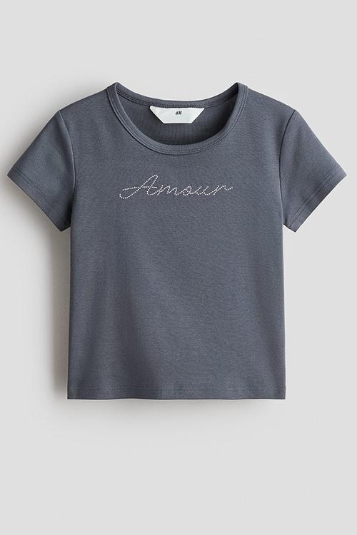 Embellished-motif t-shirt - dark grey marl/amour