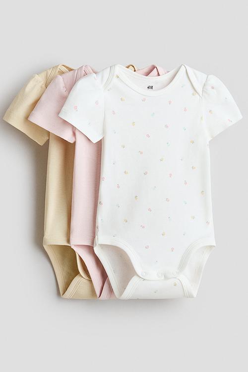 3-pack envelope-neck bodysuits - light yellow/light pink