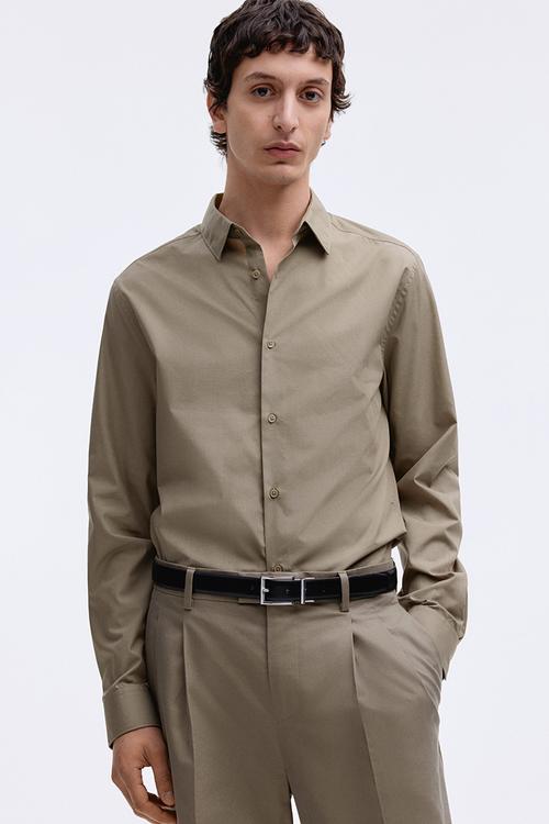 Slim fit easy-iron shirt - khaki green