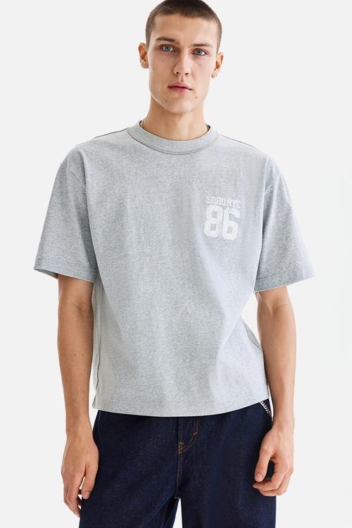 Loose fit printed t-shirt - light grey marl/soho nyc