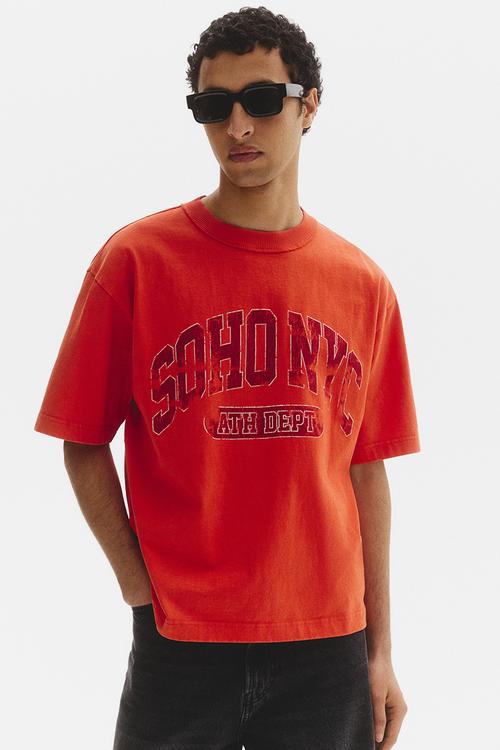Loose fit printed t-shirt - bright orange/soho nyc