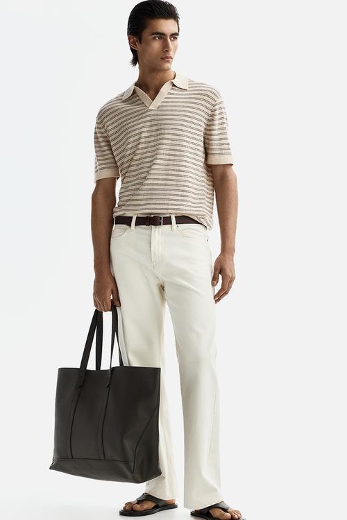 Regular fit linen-blend polo shirt - beige/striped