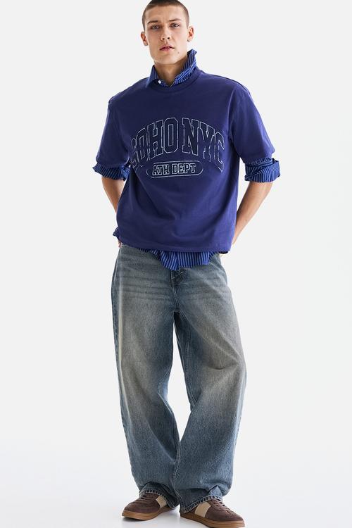 Loose fit printed t-shirt - dark blue/soho nyc