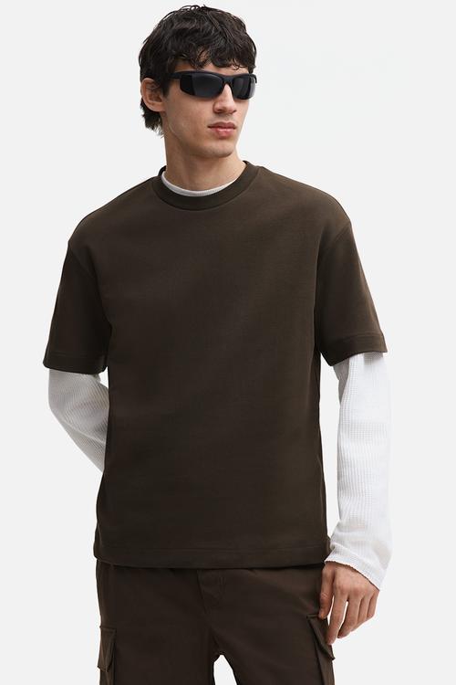 Loose fit interlock t-shirt - dark khaki green