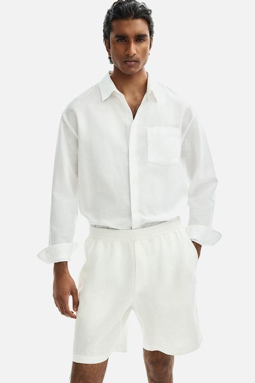 Relaxed fit linen shorts - white