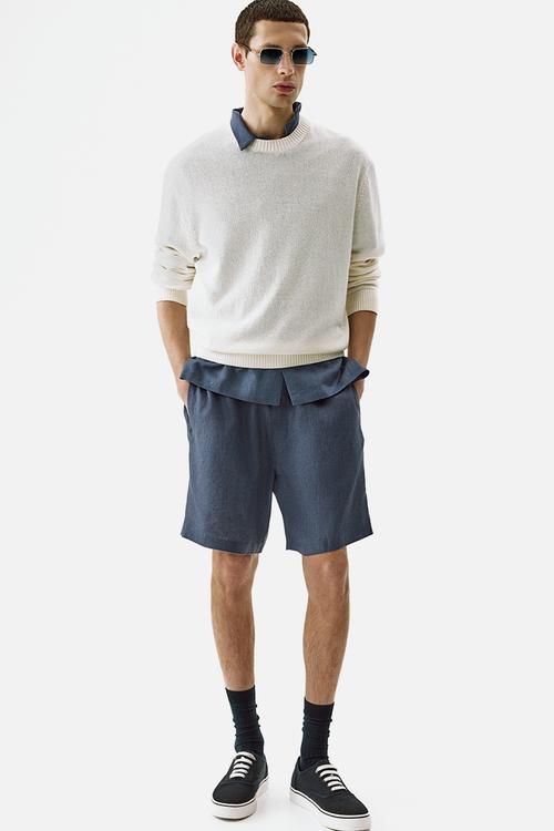 Relaxed fit linen shorts - dark dusty blue