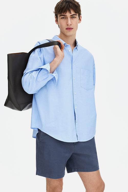 Regular fit cotton chino shorts - dusty blue