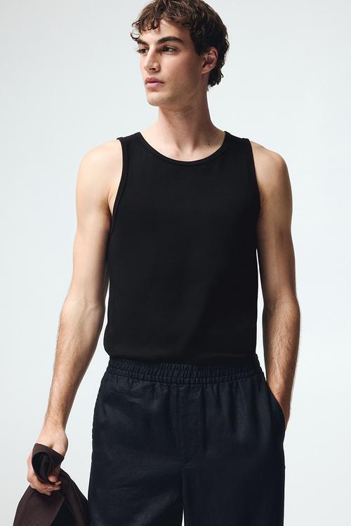 Slim fit ribbed vest top - black