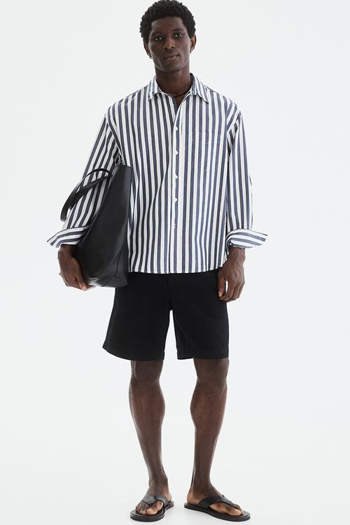 Relaxed fit linen-blend shorts - black