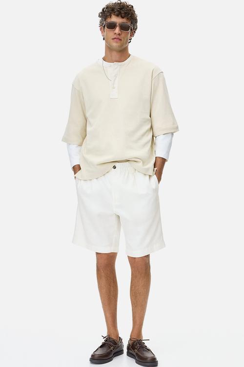 Relaxed fit linen-blend shorts - white