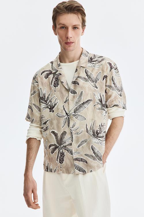 Relaxed fit resort shirt - beige/patterned