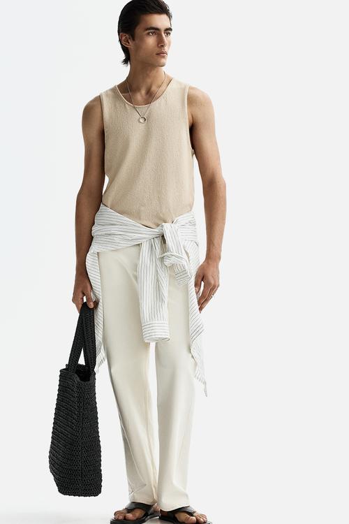 Regular fit knitted vest top - light beige