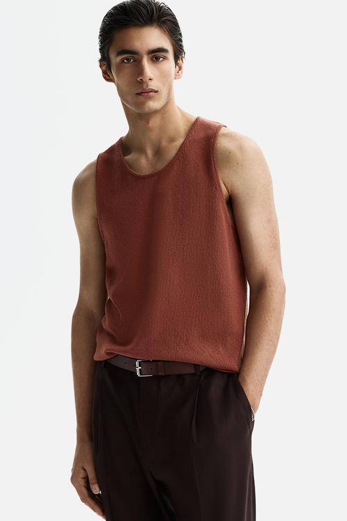 Regular fit knitted vest top - dusty red