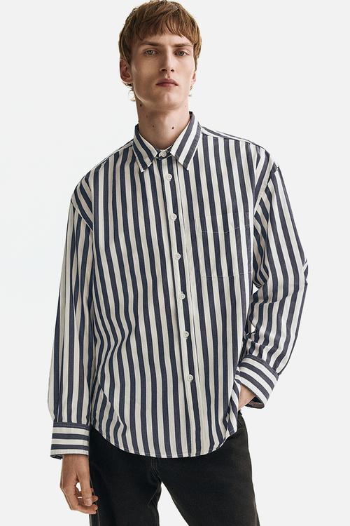 Relaxed fit poplin shirt - dark blue/striped