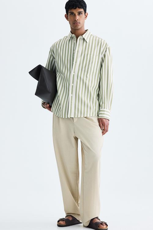 Relaxed fit poplin shirt - dusty green/striped