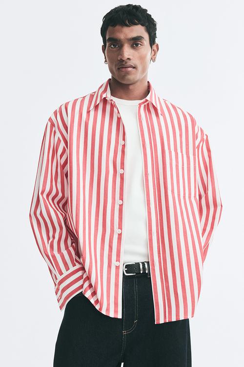 Relaxed fit poplin shirt - red/striped