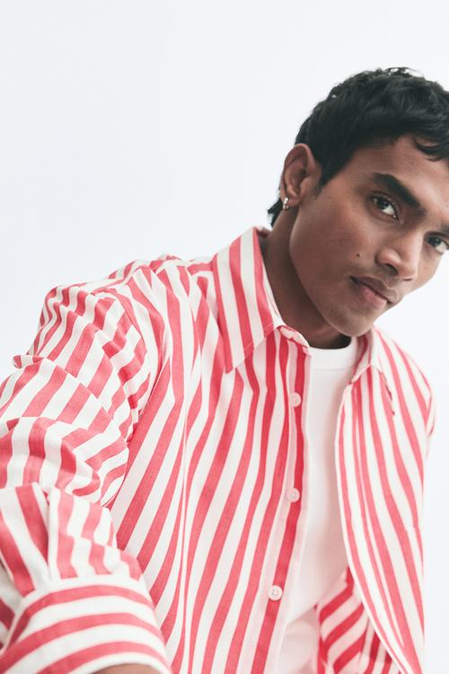 Relaxed fit poplin shirt - red/striped