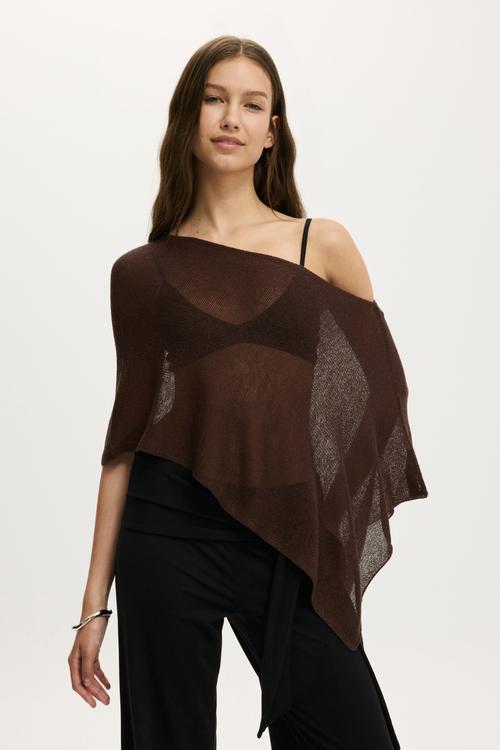 Sheer Knit Poncho - Dark Oak