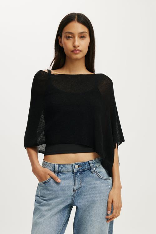 Sheer Knit Poncho - Black