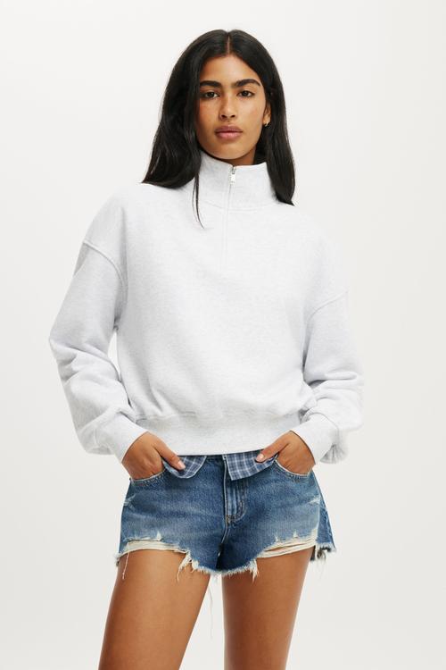 Quarter Zip Sweatshirt - Light Grey Marle