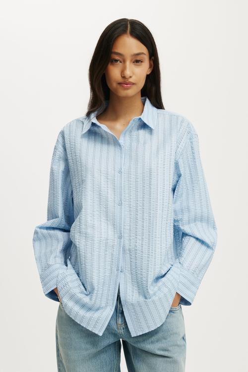 Ella Wrap Long Sleeve Shirt - Holly Stripe/Seaside Blue