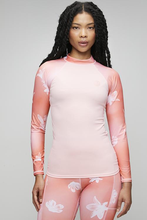 Ladies long sleeve rashie - floral sunset