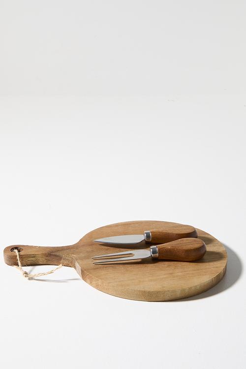 Round Cheese Board with Cheese Knife & Fork