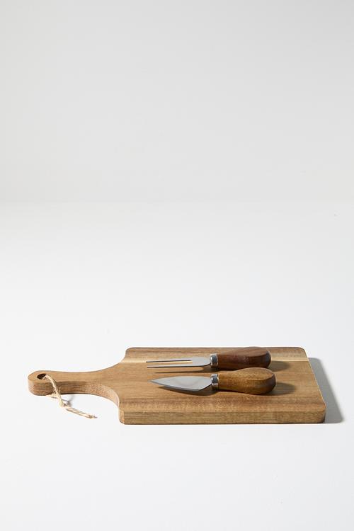 Square Cheese Board with Cheese Knife & Fork - 3pcs Set